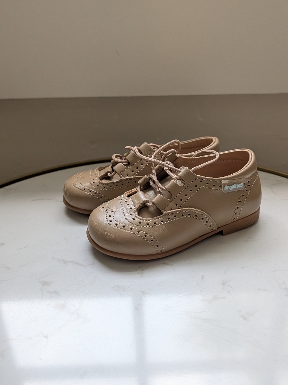 Nude/Tan Kids Dress Shoes with Brogue Detail